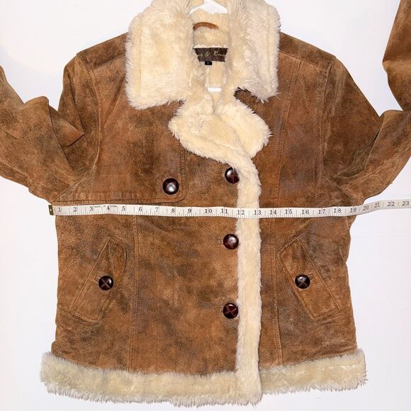 Baxis & Baxis Suede Leather Jacket Faux Fur Lined Trim Jacket Penny Lane Y2K L - Picture 7 of 13